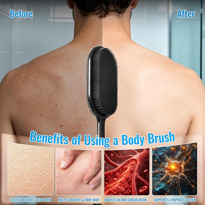 Silicone Back Scrubber for Shower, Bath Brush with Long Handle | Exfoliating & Lathering Body Scrubber Shower Brush