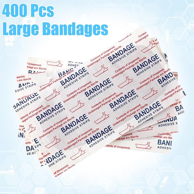 Sinmoe 400 Pcs Large Bandages Bulk Big Flexible Adhesive Wound Care Fabric Bandages for Care and Protect Wounds, 2 x 4 Inch