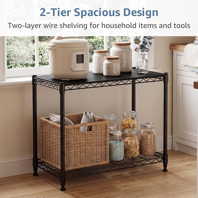 DUMOS 2-Tier Metal Storage Shelves, 23" W Wire Adjustable Standing Storage Rack Shelf, Heavy Duty Steel Shelving Unit Organizers for Kitchen Bathroom Pantry Garage, 23.2" Wx13.4 Dx22 H