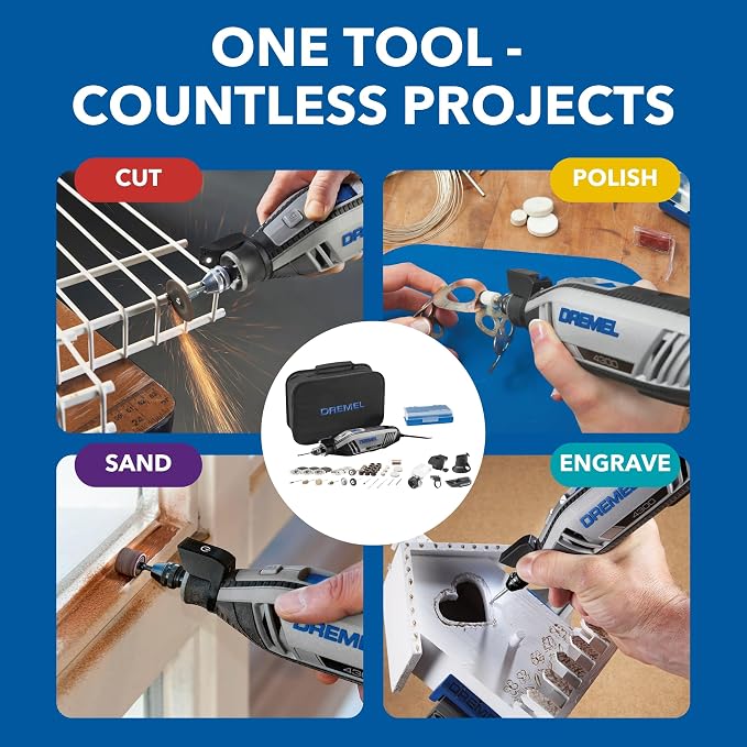Dremel 4300-5/40 Rotary Tool Kit with LED Light - 5 Attachments & 40 Accessories - Ideal for Grinding, Cutting, Wood Carving, Sanding, and Engraving