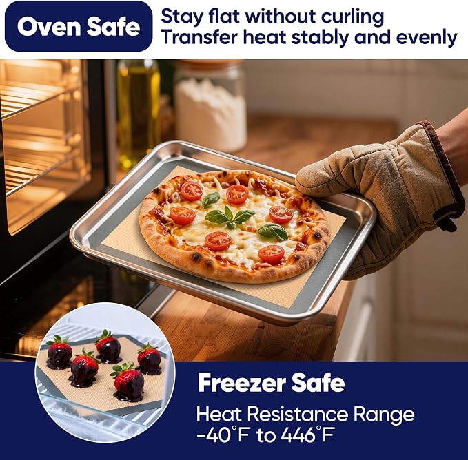 E-far Small Silicone Baking Mats, 2-Pack Nonstick Reusable Silicone Mat for Toaster Oven Pan Baking Cookie, Fit 7.5x10” Rectangle Sheet Tray for Steak, Food Grade & Heat-Resistant, Easy Clean, Gray
