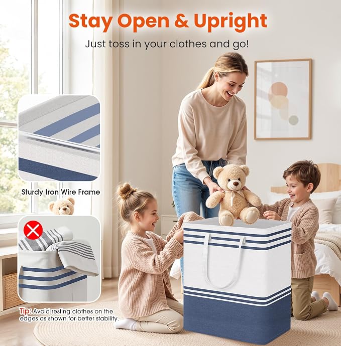 TranquilRelax 3-Pack Laundry Basket, Laundry Hamper, Blue-100L | Freestanding＆Water-Resistant Laundry Hamper, Collapsible Tall Clothes Hamper with Carry Handles for Clothes, Laundry Basket