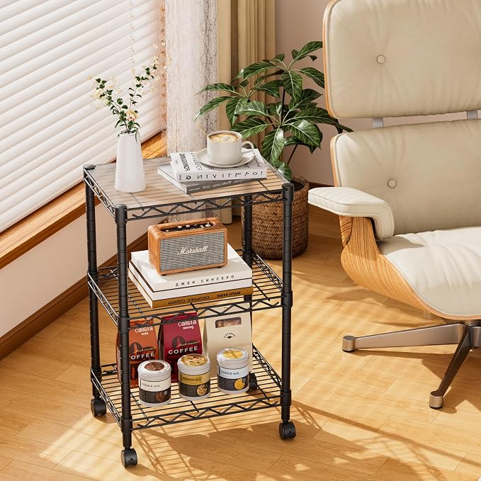 Golpart 3Tier Adjustable Storage Shelves Metal Wire Shelving Standing Shelf | Utility Heavy Duty Unit Rack Closet Organize for Home Kitchen Laundry Room Organization Pantry 11.6"Dx17.6"Wx30"H Black