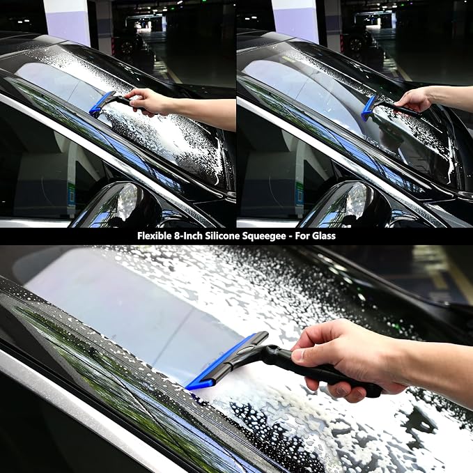 EHDIS 2PCS Flexible 8-Inch Silicone Squeegee Window Tint Tool Auto Water Blade, Shower Squeegee for Car Windshield, Glass, Tiles, and Smooth Surfaces (Blue)