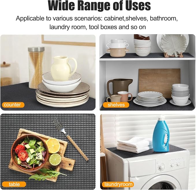 Songrey Non-Slip Shelf Cabinet and Drawer Liner, 17.5IN x 10FT, Black | No Adhesive Residue, Strong Grip, Thick PVC Mat, for Kitchen Shelves, Bathroom Drawers, Home Essentials, Snip to Fit