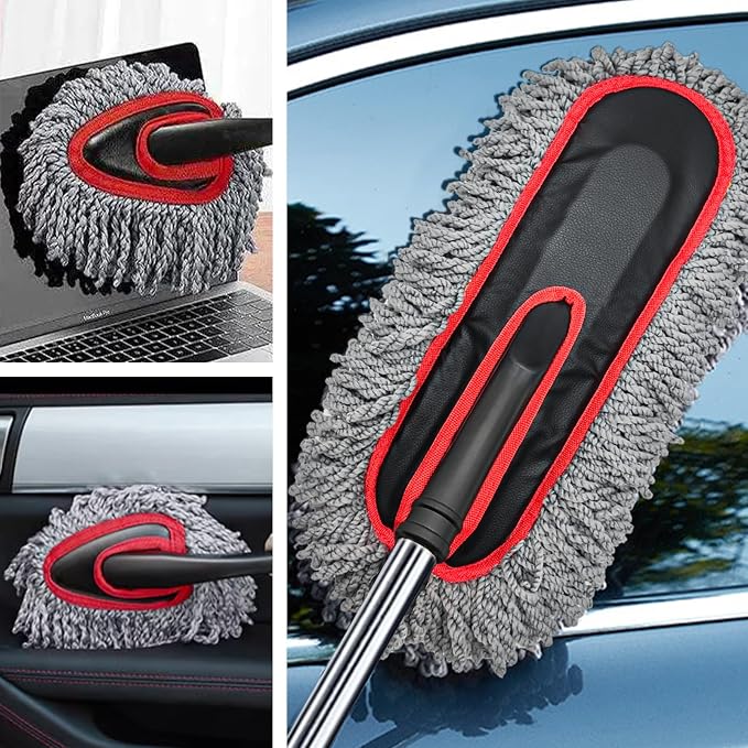 YeewayVeh 2-Pack Car Duster Kit, Microfiber Scratch-Free, Gray/Red | Exterior & Interior Dust Remover Brush for Vehicles and Home Cleaning