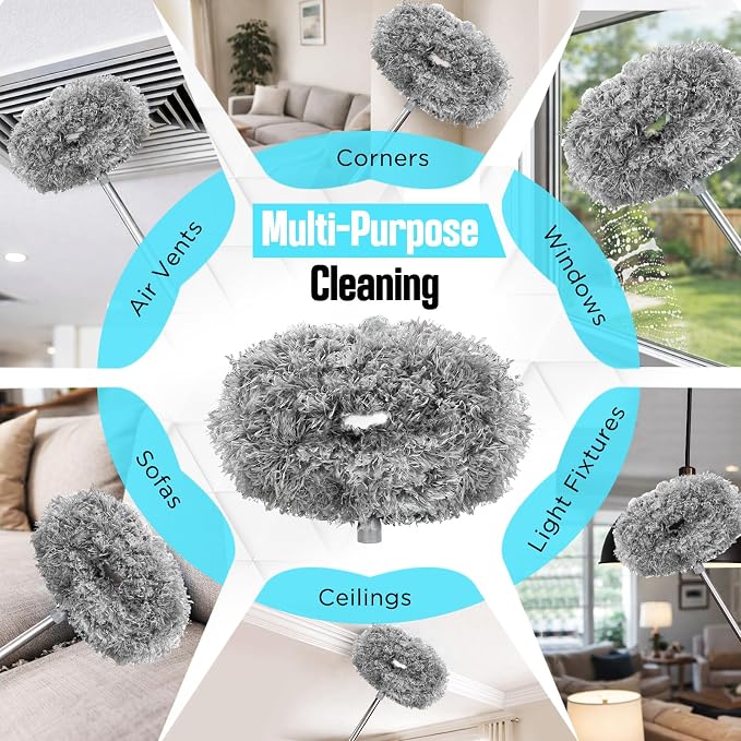 Ceiling Fan Cleaner Duster with Extension Pole, 12 to 51 Inch Duster Length, Reusable Microfiber Dusters for Cleaning Fan Blades, Cobwebs, Walls, Windows & High Ceilings, Removable, Blue