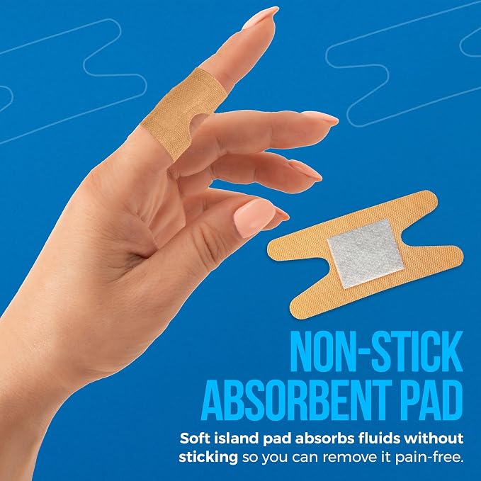 Flex Fabric Knuckle Bandages - Flexible Fabric Adhesive for Finger Care & Wound Protection - 100 Count Box