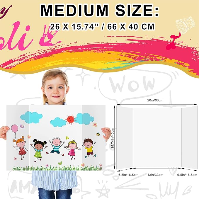 HAUTOCO 4 Pcs Medium Trifold Poster Board 26'' x 15.74'' Project Boards | Corrugated Tri Fold Presentation Boards for Science Fair, School Projects, Event Displays & Business Presentations, White