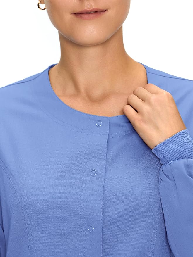 COZYFIT Scrub Jackets for Woman, Snap Front Nurse Jacket | 3 Pockets, Soft Fabric Layer, Easy Shift Layer, Easy Care, For Nurses, Clinics, Daily Medical Uniforms, Shift Wear
