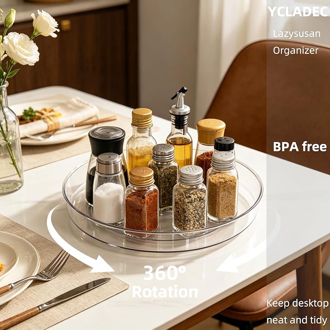 3 Pack Lazy Susan Turntable Organizer Pantry Cabinet 11.5" 10.6" | Pantry Organization and Storage Spice Rack Fridge Rotating Condiment Tray Spinner for Kitchen Bathroom Makeup Cosmetic Clear