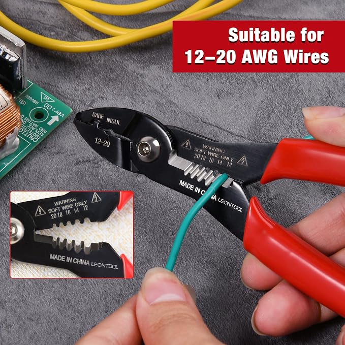 4-in-1 Multi Purpose Electricians Pliers, 7" Compact Wire Stripper | Wire Stripper Cutter Crimper Gripper, Cr-V Steel, Professional Crimping Tool, for 12-20 AWG Insulated & Non-Insulated Wires