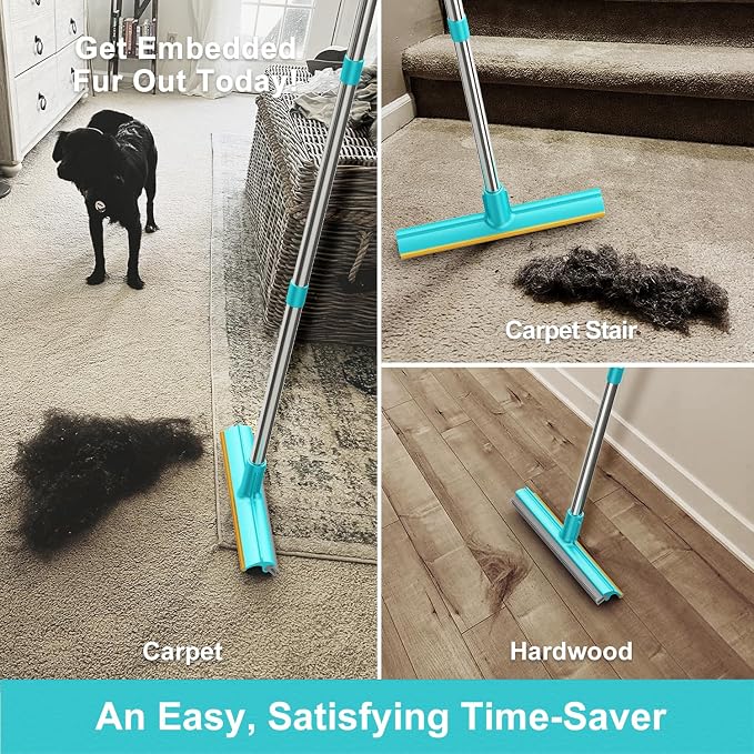 Carpet Rake for Pet Hair Removal (3 Pack), Fur Remover Broom, Long Handle | Remove Stubborn Pet Hair, Multi-Fabric Safe, Stainless Steel Handle, for Couch, Carpets, Cat Trees, Mats, Furniture, Pet Bed