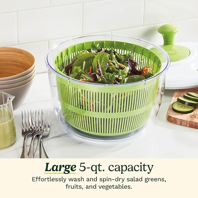 Cuisinart Large Spin Stop, 5qt, CTG-00-SAS1 Salad Spinner, 5 Quart, Green & White