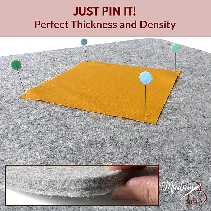 Madam Sew Natural Wool Pressing mat for quilting (17”x13.5”) 100% Wool Felt Ironing Pad | Wool Ironing Mat for quilters,Crisp Seams on Quilt Blocks,Sewing Projects & Embroidery- ironing mat for sewing
