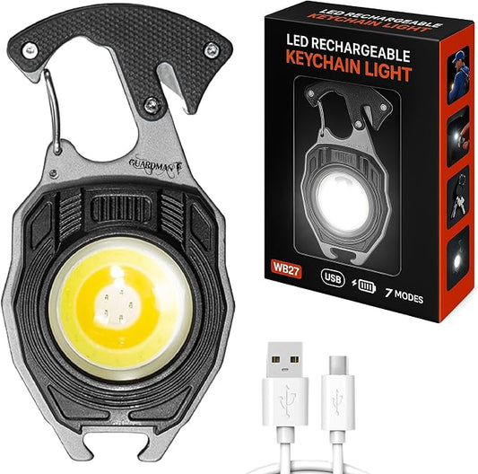GUARDMAN Bulk Stocking Stuffers Christmas Gifts for Employees – Multitool Survival keychain Tool, LED Flashlight, Carabiner, Fire Starter, Screwdriver, Whistle, Bottle Opener – 100 Pack