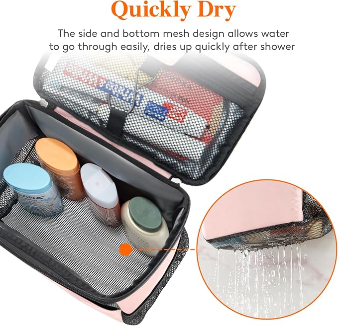 Lifewit Mesh Shower Caddy Bag Portable for College Dorm Room Essentials, Hanging Organizer Basket, Quick Dry Tote Bag for Camping, Bathroom, Beach, Travel, Medium, Pink