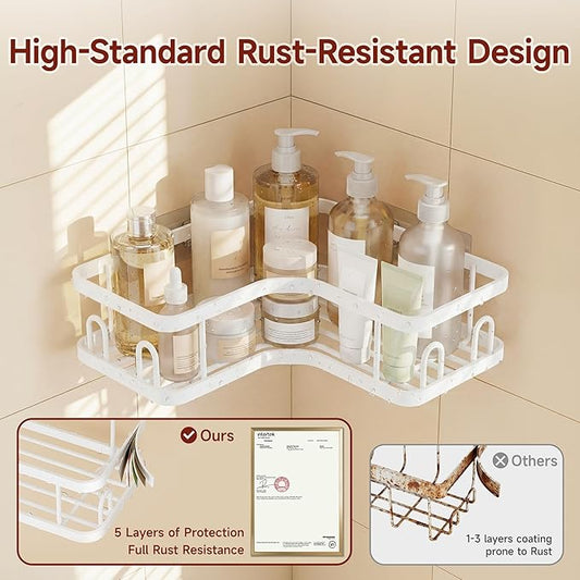 Veken Corner Shower Caddy 5-Pack, Advanced Rustproof Design, No Drilling Adhesive Shelves, Rack with Soap Holder, Large Capacity Bathroom Organizers and Storage, Wall-Mounted Kitchen&Home Decor,White