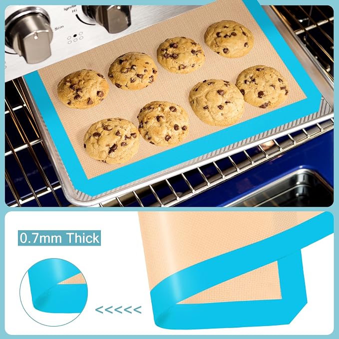 Silicone Baking Mats, Non-Stick Reusable Baking Sheet Liners, Parchment Paper Alternative for Cookies, Bread, Pastries & Dough, 2 Half & 1 Quarter Sheets