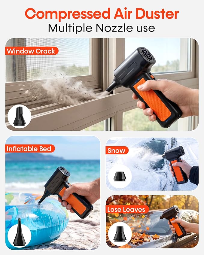 250000RPM Electric Air Duster for Keyboard: One Blow Clears Dust and Crumbs | Powerful & 5 Nozzles More Versatile - Fast Charging Rechargeable and Reusable Mini Blower - No More Sticky Keys for PC Gamers