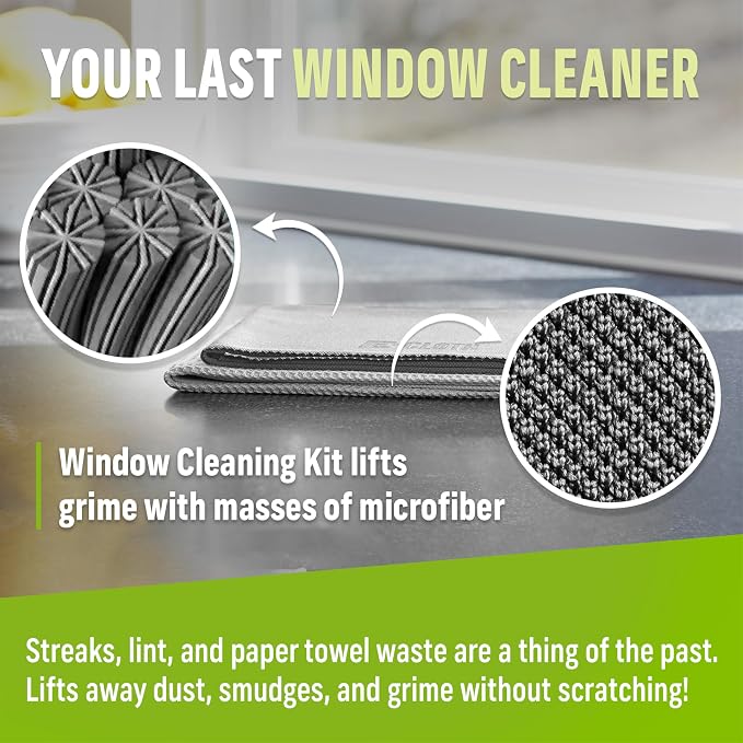 E-Cloth Microfiber Window Cleaning Cloth Kit - Glass Cleaning Cloth for Windows, Mirrors, Cars, Lenses, Eyeglasses, & More, Streak Free Clean, Machine Washable Reusable Towel - Gray