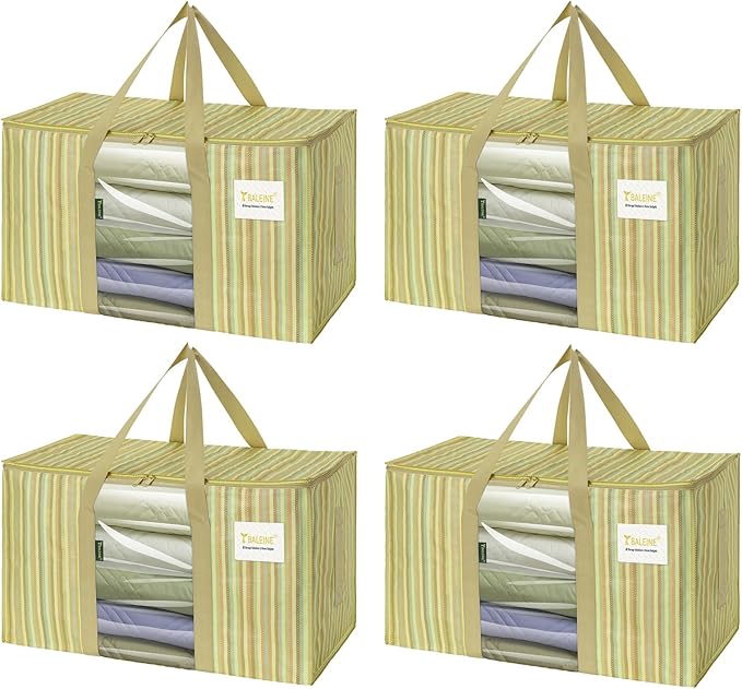 BALEINE 4-Pack Oversized Moving Bags with Reinforced Handles, Heavy-Duty Storage Tote Moving Supplies for Packaging, Camping (Color Stripe, 4-Pack)
