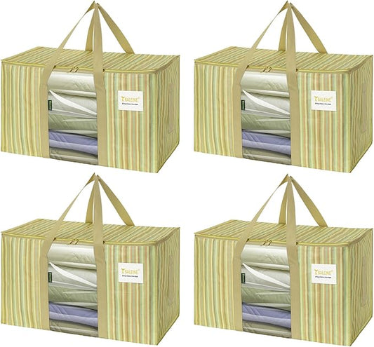 BALEINE 4-Pack Oversized Moving Bags with Reinforced Handles, Heavy-Duty Storage Tote Moving Supplies for Packaging, Camping (Color Stripe, 4-Pack)