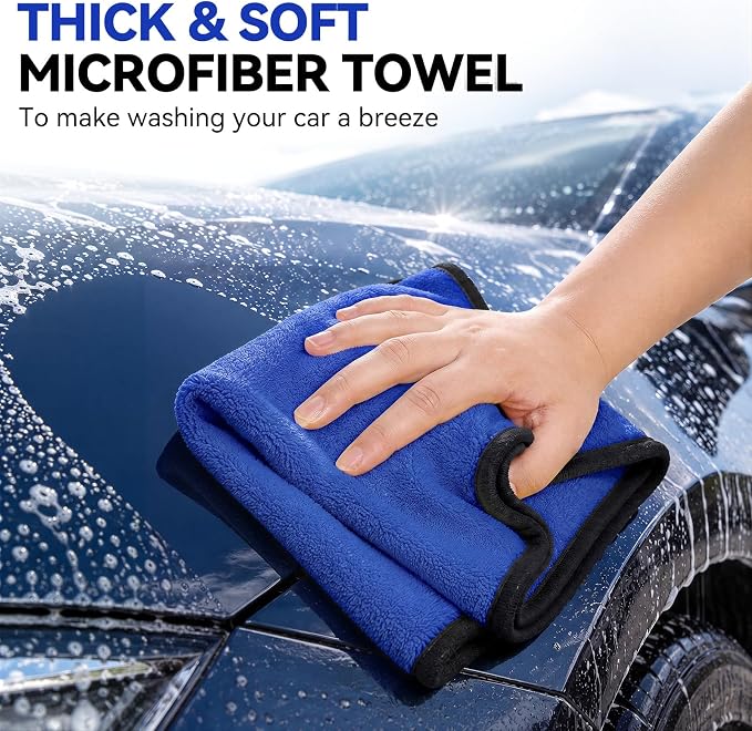 Ordenado 62" Car Wash Brush With Long Handle - 6Pcs Car Wash Kit with Chenille Microfiber Mop Mitt, Windshield Squeegee, Duster, Towel & Tire Brush, Scratch-Free Car Exterior Cleaning Kit for RV Truck