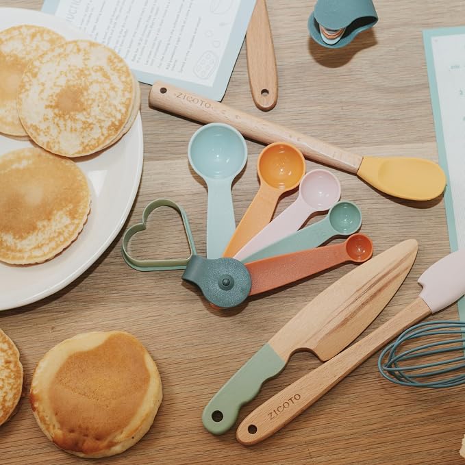 Wooden Baking Set for Kids - A Complete Set of Real Kitchen Utensils Gives Toddlers a Fun Cooking Experience - Durable Safe to Use Tools are Perfect for Gifting to Create Lasting Family Memories