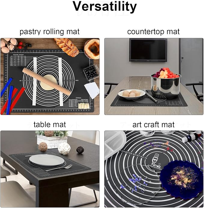 Non-Slip Silicone Pastry Mat Jumbo 31''by 24'' for Non Stick Baking Mats, Table/Countertop Placemats, Dough Rolling, Kneading/Fondant/Pie Crust Pad by Super Kitchen