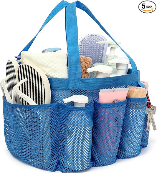 GYEUKHAM Mesh Shower Caddy Portable for College Dorm, Quick Dry Hanging Shower Bag with 8 Pockets, Bathroom Tote Organizer for Gym, Travel, Camping, Blue