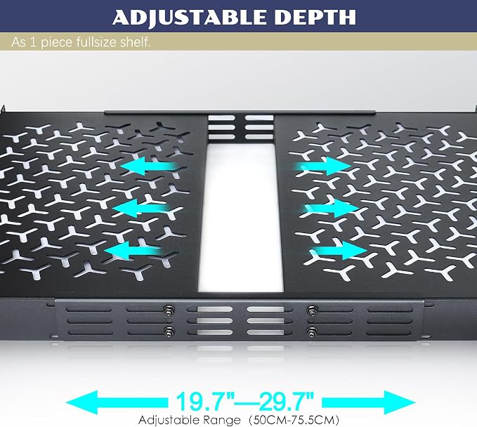 1U Rack Shelves (2-Pack), 2 PCS 10" Deep Cantilever, with Optional Joints to Combine as One Full Size Server Rack Shelf