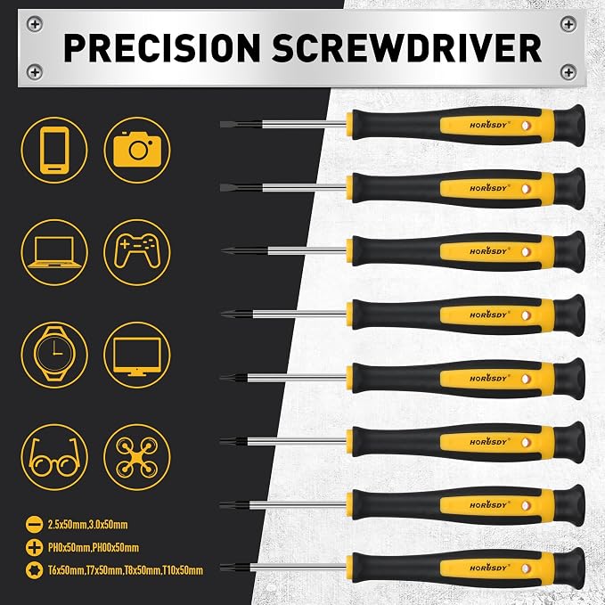 HORUSDY 140-Piece Magnetic Screwdriver Set with Plastic Racking, Includes SAE & Metric Hex Keys, Precision Screwdriver and Magnetizer Demagnetizer DIY Tools for Men Tools Gift