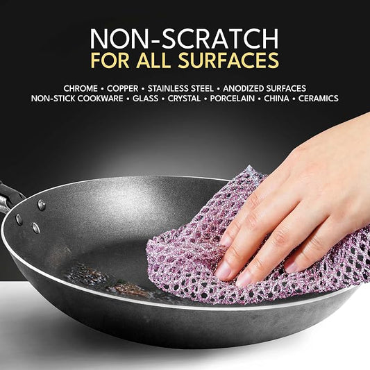 Non-Scratch Dish Scrubbers (6 Pcs) — Outlasts 7+ Sponges, Stays Odor-Free | Replace Smelly Kitchen Sponges | Non-Absorbent Mesh | Safe on Non-Stick, Cast Iron, Glass | Made in Korea Since 2012