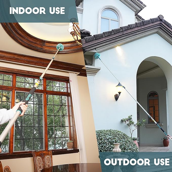 TelesPro 20 Feet High Reach Cobweb Duster with 5-12Ft Extension Pole, Webster Cobweb Duster with 3-Stage Telescopic Aluminum Pole, Spider Web Brush for Outdoor & Indoor Cleaning - Soft Bristles.