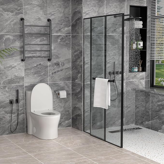 One Piece Toilet with ADA Height Seat- White Ceramic Toilets with 17.3" Chair Seat 1.1/1.16 GPF High Efficiency Water Saving Power Flush Toilet Bowl Modern Bathroom