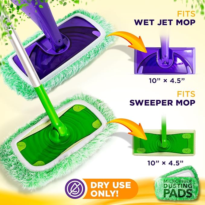 Millifiber Reusable Floor Duster Mop Refills for Swiffer WetJet (2 Pack) | Microfiber mop covers, pet hair & dust replacement pads, machine washable