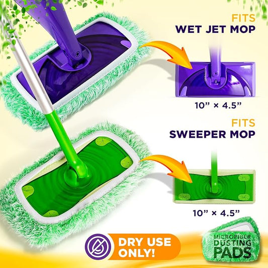 Millifiber Reusable Floor Duster Mop Refills for Swiffer WetJet (2 Pack) | Microfiber mop covers, pet hair & dust replacement pads, machine washable