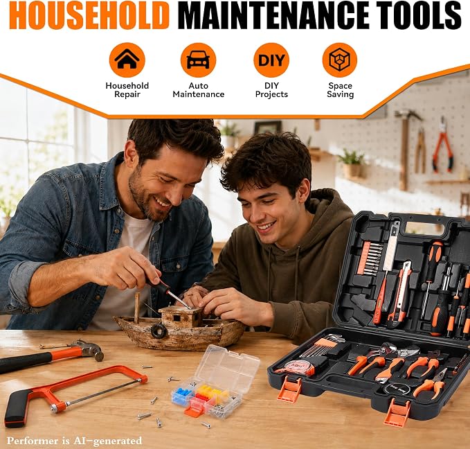 KOOPOOL 160-Piece Tool Kit for Home, Household Tools Set for DIY | Complete Household Tool Set with Hammer, Wrench, Screwdrivers, Pliers and Storage Case for Apartments, Dorms and Home Repairs