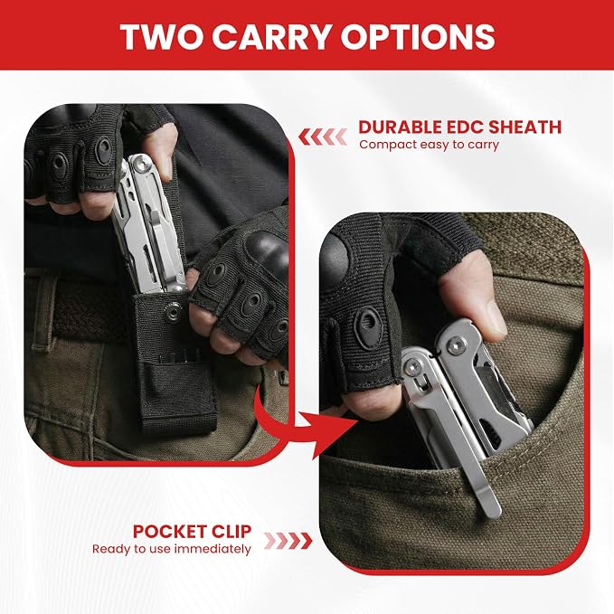 29-in-1 Multitool Pliers, Full-size, EDC Knife, Stainless Steel | Scissors, Damascus Pocket Knife, Nylon Sheath, Screwdriver Sleeve, Survival, Camping, Hiking, Repair, Practical Gift for Men