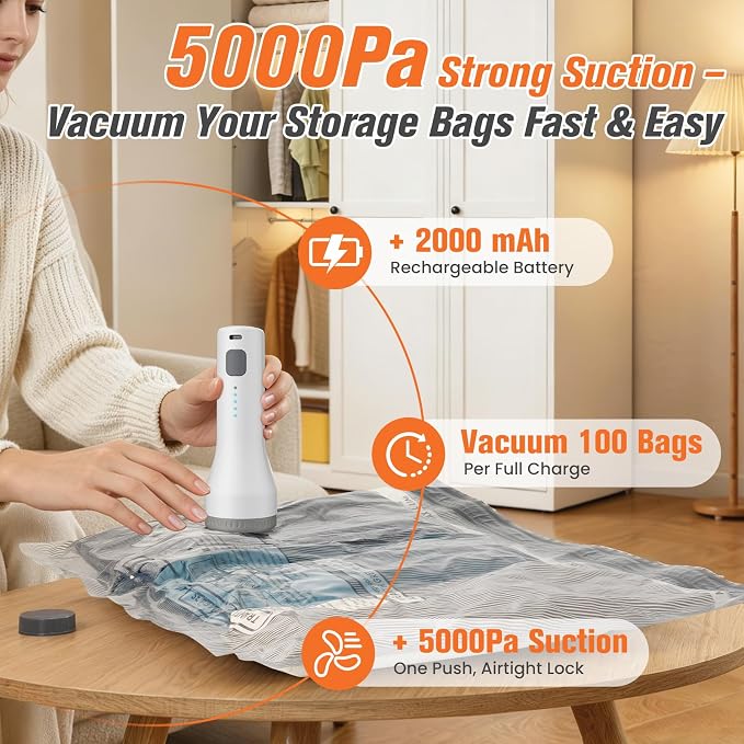 Vacuum Storage Bags for Travel with Cordless Pump, Space Saver Bags for Clothes, Compression Packing Bags for Luggage, 9 Combo Size