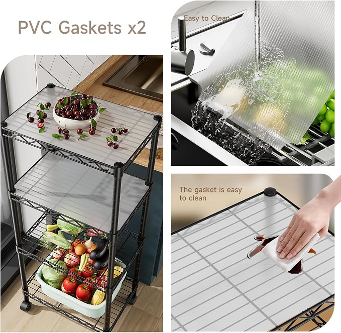 Golpart 4Tier Adjustable Storage Shelves Metal Wire Shelving Standing Shelf | Utility Heavy Duty Unit Rack Closet Organize for Home Kitchen Laundry Room Organization Pantry 11.6"Dx17.6"Wx44"H Black