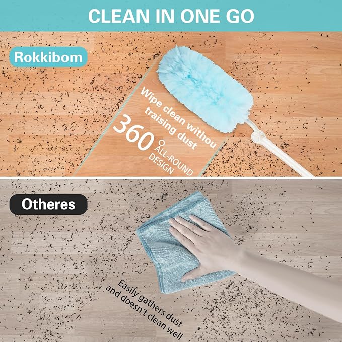360° Duster Refills Kit for Swiffer Duster, 25 Pack & 1 Handle, Multi-Surface Dusters with 4X Cleaning Power. Efficient Duster Kit for Cleaning Pet Hair, Home, Office, Blinds, Furniture and More