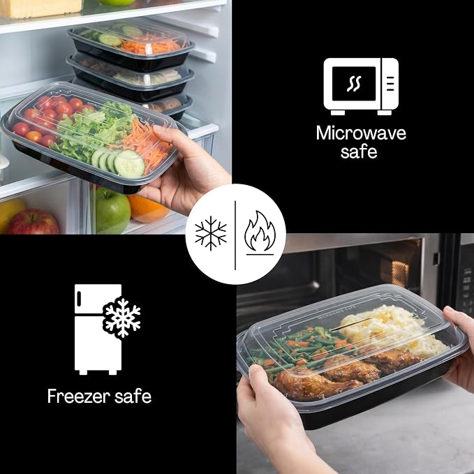 32oz Meal Prep Containers with Lids - 50 Pack BPA Free To Go Food Containers, Stackable & Leak Resistant Bento Box, Microwave/Dishwasher/Freezer Safe