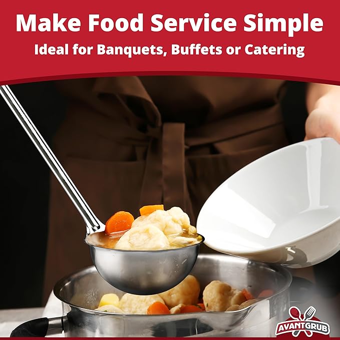 Super Sturdy, Ergonomic 2 Oz. Soup Ladle 3 Pk. Stainless Steel Ladles with Long Handles. Best Kitchen Accessories for Stirring, Portioning and Serving Soups, Chili and Stew in Restaurants and at Home