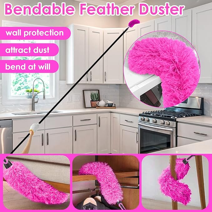 CALBEAU 8 Foot Dusters for Cleaning, Duster with Extension Pole, Microfiber Feather Duster Used for Cleaning Ceiling Fan, High Window, Blinds, Shutters, Sofa, Cobweb Duster for Home (12 PCS)