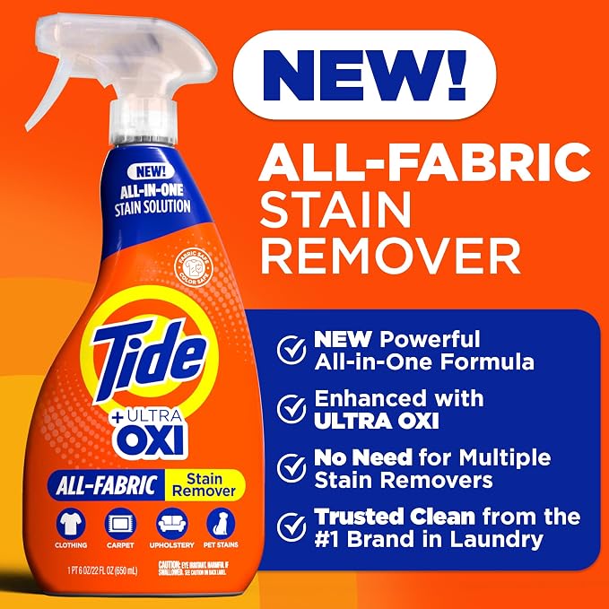 Tide Laundry Stain Remover with Oxi,Rescue Clothes,Upholstery,Carpet and more from Tough Stains,Stain Treater,22 Fl Oz,(Pack of 8)
