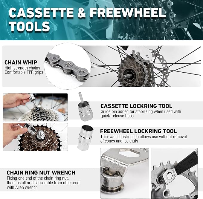 DURATECH 41 Pieces Bicycle Repair Tools, Bike Tools Kit with Storage Box | Mountain Bike Repair Tools, Chain Riveter, Tire Levers, Crank Puller