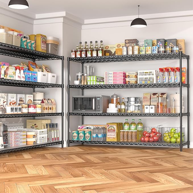 60" W Storage Shelves 2640 LBS Heavy Duty Garage Shelving, Adjustable Wire Shelving Metal Shelving with Liners, Fits 27-Gallon Totes, 60" W x 18" D x 68.4" H for Commercial Warehouse, Black