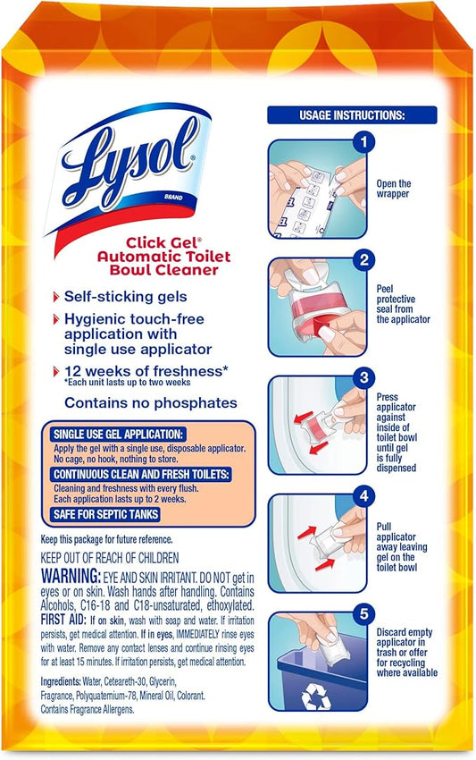 Lysol Click Gel Automatic Toilet Bowl Cleaner, Toilet Gel Stamp, Toilet Freshener, Bathroom Essentials, Refreshing Mango & Hibiscus Scent, 6 Count (Pack of 1)